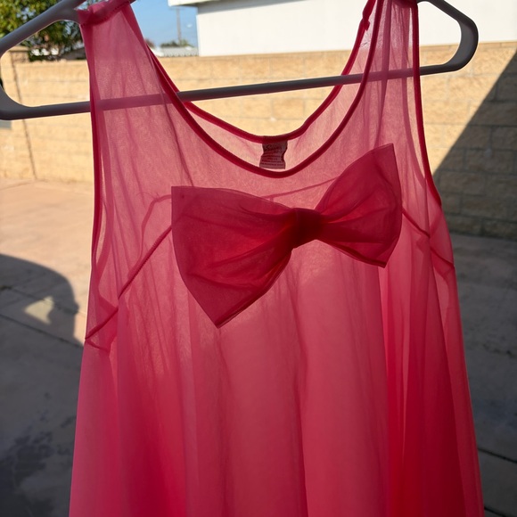 Vintage 60s Sears Sheer Babydoll Neon Hot Pink Nighty Lingerie Teddy Peignoir - Picture 5 of 11